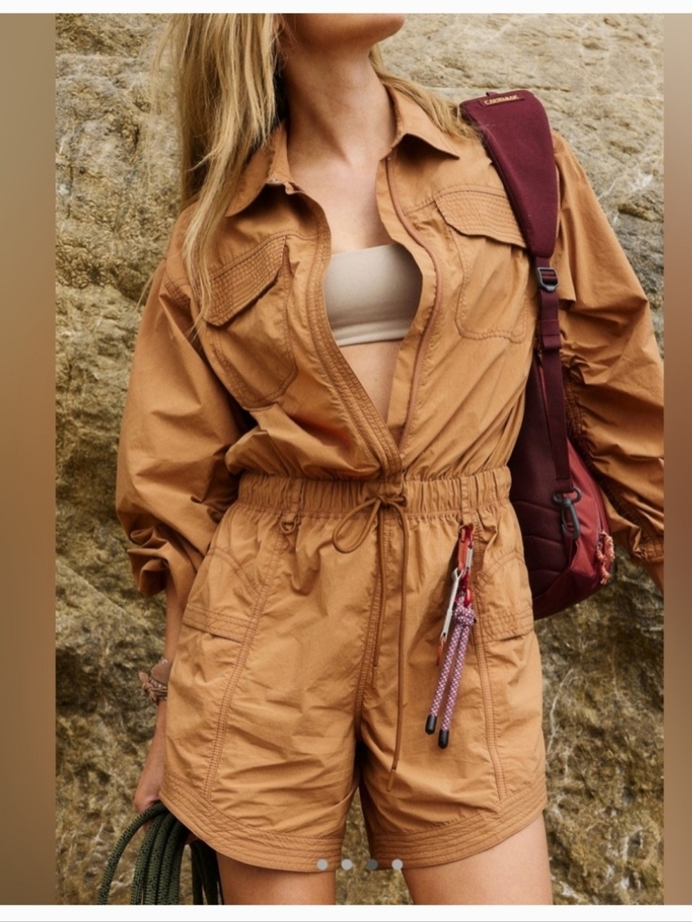 FREE PEOPLE MOVEMNET In The Wild Shortsie -‎ Toasted Almond SZ SMALL NWOT